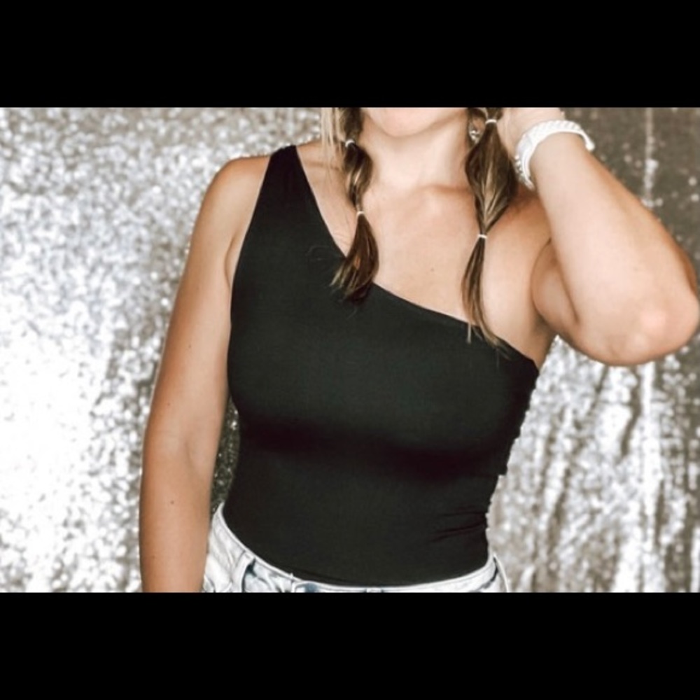 Bodysuit- one shoulder reversible bodysuit Black